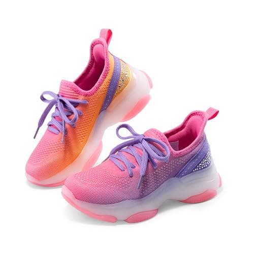 DREAM PAIRS Girls Slip-On Sneakers Kids Sparkle Pop Lightweight Jelly Sole Walking Shoes,Size 11 Little Kid,Purple/Orange,SDFS2303K