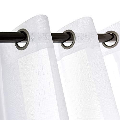 RNDRSSE Sheer Curtains Faux Linen Semi Voile Light Filtering Drapes Pair for Bedroom Living Room, Set of 2 Grommet Top Window Curtain Panels (54 x 95 Inch,White)