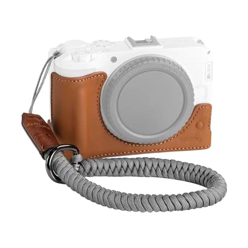 SMALLRIG Leather Half Case Kit for Canon R50 V with Half Genuine Leather Case and Woven Wrist Strap, Ergonomic Grip, Portable and Protecting (Brown) - 5432
