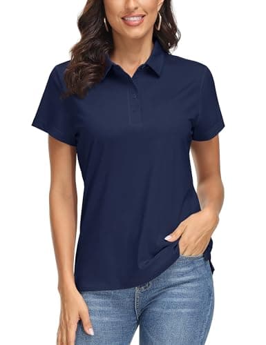 MAGCOMSEN Womens Quick Dry Golf Polo Shirts for Women Short Sleeve Polo Shirts for Women Sun Protection Polo Top Navy S
