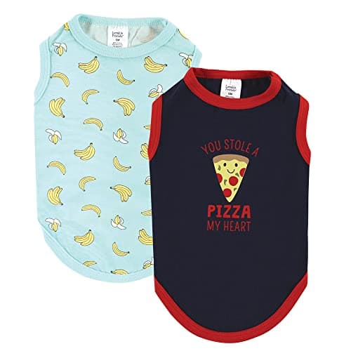Luvable Friends Dog Pet Dog and Cats Cotton T-Shirts 2pk, Pizza Bananas, Small