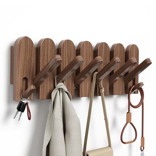 Solid Walnut Coat Rack Wall Mount 16.5",Wall Mounted Coat Rack with 8 Hooks