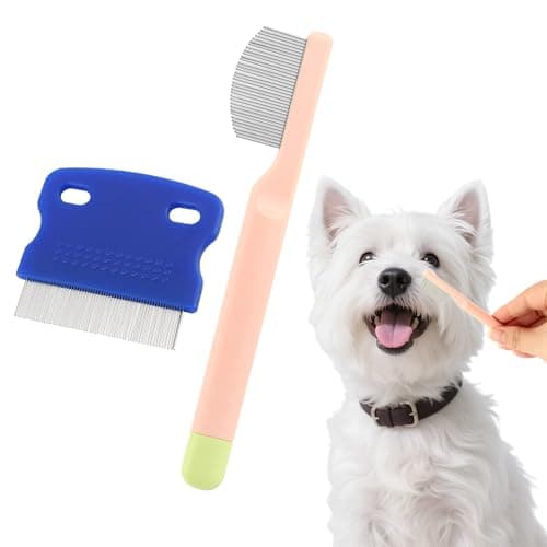 2 Pack Eye Comb for Dogs, Tear Stain & Flea Remover Comb, Gentle Round-Head Grooming Tool, Stainless Steel Pet Hair Removal Flea Comb