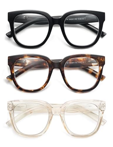 AMOMOMA 3 Pack Oversized Square Reading Glasses for Women,Stylish Retro Cute Blue Light Computer Womens Readers AM6122C1+C2+C4 2.5