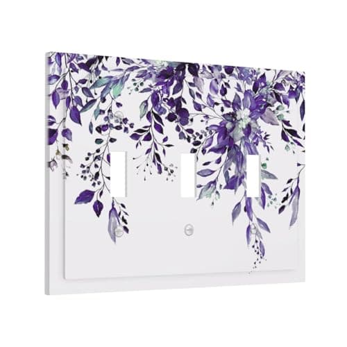 Wpshijia Decorative Light Switch Cover Plate Purple Eucalyptus Boho Olive Leaves Country Unique 3 Gang Wall Plate Switch Plate Covers Triple Toggle Jumbo Electrical Faceplate for Bedroom Decor