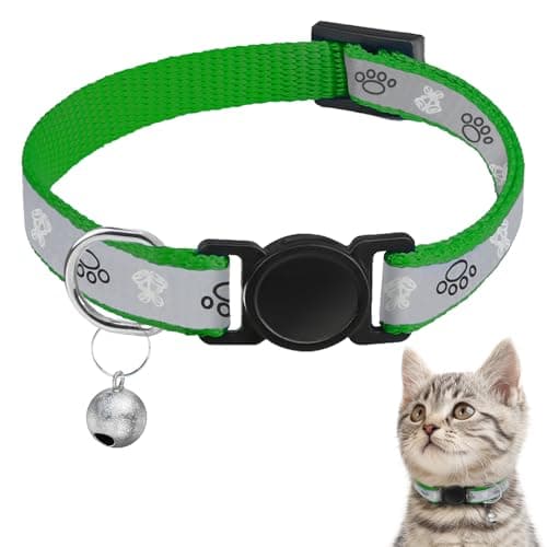 Cat Collar Breakaway, Reflective Kitten Collar with Bell, Safety Buckle Kitten Collar, Lightweight, Adjustable, Comfortable, Suitable for Boy Girl Cats (7"-13") Emerald