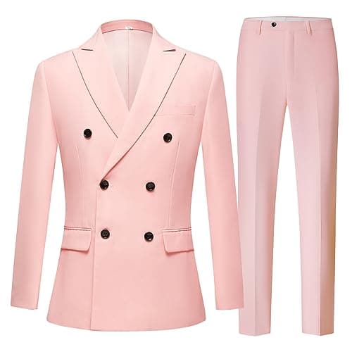 GHNXCY Nine Colors Men Suits 2 Piece Double Breasted Tuxedo Colored Formal Suits for Men (US, Alpha, XX-Large, Regular, Regular, Pink)