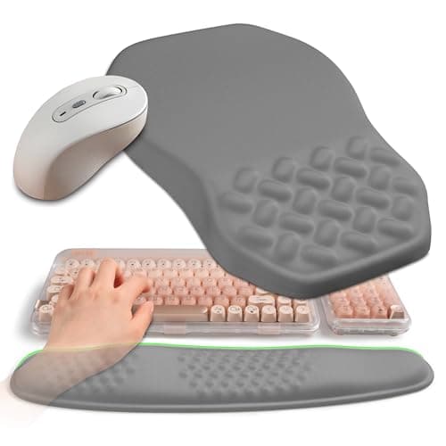Gleamtide 2-in-1 Ergonomic Set, Wave Keyboard Wrist Rest and Massage Slope Mouse Pad Wrist Support, Rebound Memory Foam for Relieve Carpal Tunnel Syndrome and Wrist Pain (Dark Grey)