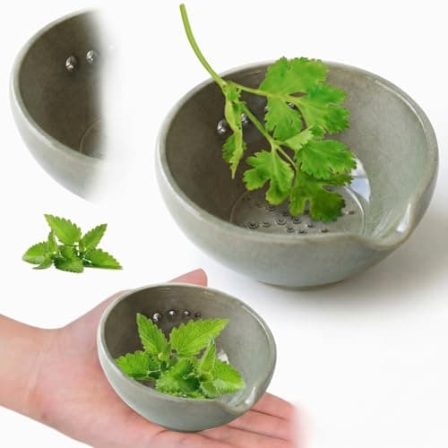 FoldTier Herb Stripper Bowl with Garlic Grater - 2-in-1 Resin Herb Stripper Tool with 5 Hole Sizes Built-in Garlic Grater – Efficient Peeling Kitchen Tools for Cooking Peeling off The Leafy