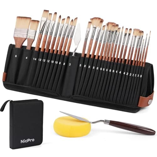 Nicpro 30 PCS Paint Brush Set, Professional Acrylic & Oil Paint Brushes