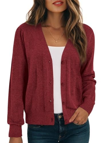 Dokotoo Women's Sweater Cardigans V-Neck Lightweight Cardigan,Vine L