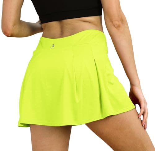 icyzone Athletic Skirts for Women - Workout Running Golf Tennis Skort with Pockets (Neon Yellow, M)