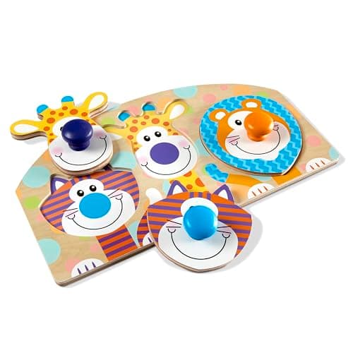 Melissa & Doug First Play Wooden Jumbo Knob Safari Animal Puzzle (3 pcs) Large Puzzles for Babies and Toddlers Ages 1+