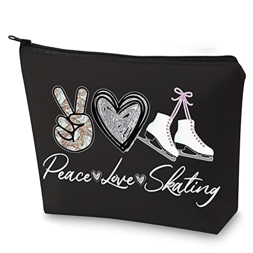 WZMPA Ice Skating Cosmetic Make Up Bag Figure Skating Inspired Gift Peace Love Skating Makeup Zipper Pouch Bag Skating Ice Merchandise (Peace Skating BL)