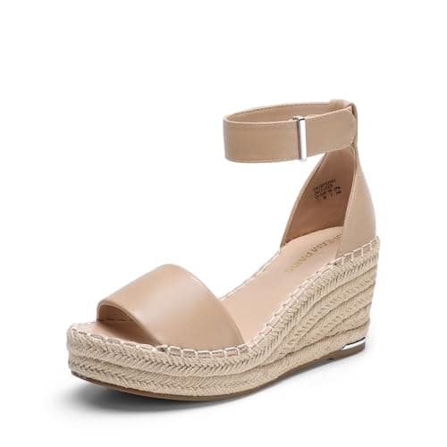 DREAM PAIRS Women's Wedge Sandals Open Toe Espadrilles Sandals Comfortable Dressy Ankle Strap Platform Sandals Suitable for Work Beach Summer Shoes,Size 6.5,Nude,DWUMPS2505
