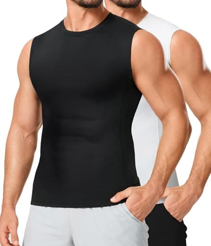 TAILONG Sleeveless Compression Shirt Men 2 Pack Black/White