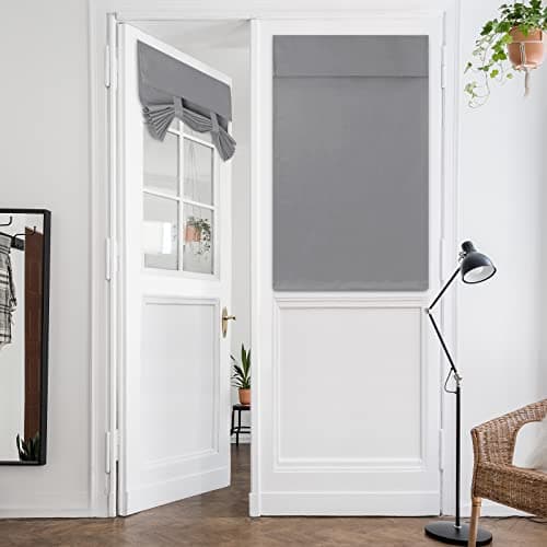 HOMEIDEAS Blackout French Door Curtains for Door Window, Privacy Curtains Set of 2, Shade for Glass Window, Thermal Insulated Covering with Tie Up, 26 X 40 Inch, Light Grey