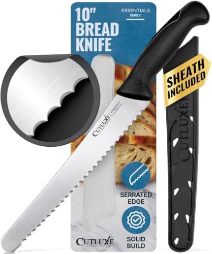 Cutluxe Bread Knife with Cover, 10" Serrated Knife for Sourdough Bread