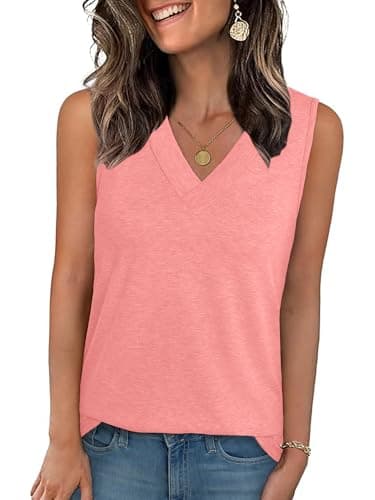 GKBK Tank Tops for Women Loose Fit Sleeveless Tops Tunic Tops Flowy Tank Shirt V Neck T Shirts Casual Summer Spring Beach Vacation Outfits Coral M