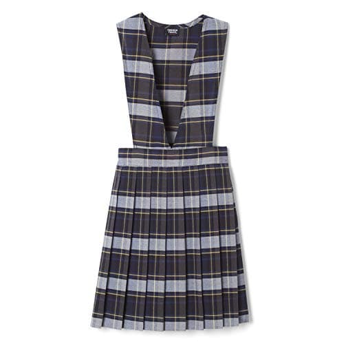 French Toast Girls' Plaid V-Neck Pleated Jumper, Blue & Gold Plaid, 6X