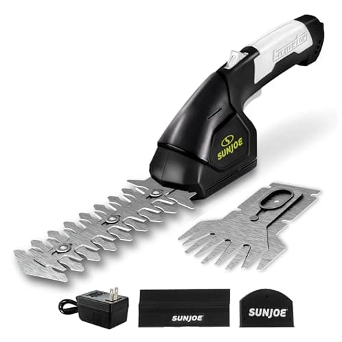 Sun Joe HJ604C Cordless Grass Shears and Hedge Trimmer, 2-in-1 Handheld Shrub Trimmer, 7.2V Lithium-Ion Battery, 1250 RPM Steel Blades, Charger Included