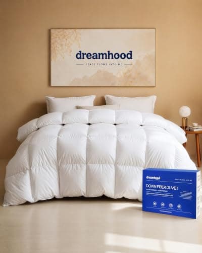 Dreamhood Down Feather Fiber Comforter Queen Size, Fluffy Breathable White Duvet Insert, Ultra Soft, All Season Luxury Bedding Comforter with Corner & Center Loops (90"x90")
