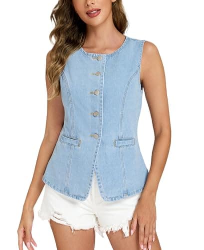Ladyful Womens Denim Vest Top Button Down Jean Vest Tank Tops Waistcoat