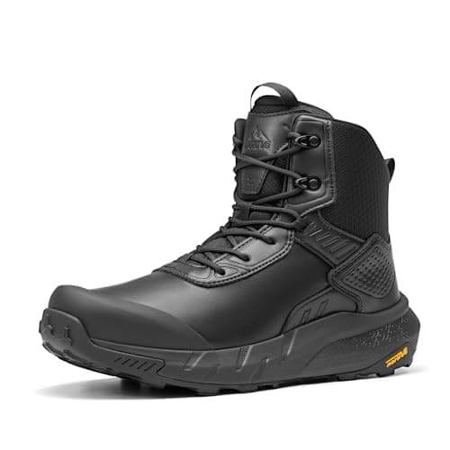 NORTIV 8 Men's Waterproof Military Tactical Hiking Work Boots Leather Motorcycle Combat Lightweight Non-Slip Boots for Men 8 Inches,Size 12,Black-9 Inches,NMUMMT2506