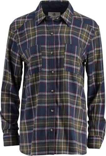 Legendary Whitetails Womens Button Up Flannel Shirt Long Sleeve Relaxed Fit Rayon Polyester, Vintage Cottage Plaid, LRG