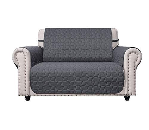 Ameritex Loveseat Cover Water-Resistant Quilted Furniture Protector with Back Nonslip Paws Slipcover for Dogs, Kids, Pets Loveseat Slipcover Stay in Place for Leather (Dark Grey, 46'')
