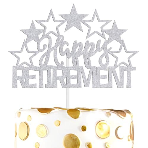 Happy Retirement Cake Topper, Officially Retired/The Legend has Retired/Out Office Forever, Farewell Coworker/Hello Pension/Retirement Party Decorations Supplies for Men Women, Silver Glitter