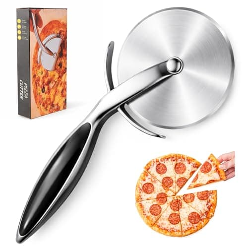 Pizza Cutter Wheel, Sharp Stainless Steel Pizza Slicer with Finger Guard, Non-Slip Comfortable Handle, Multi-Purpose Kitchen Cutter for Pizza, Pie, Dough and Pastry, Easy to Clean, Black