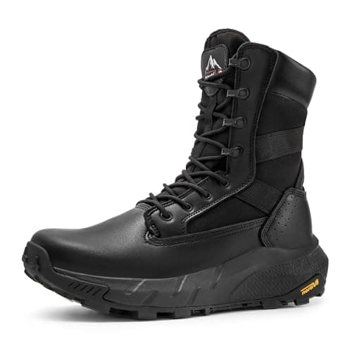 NORTIV 8 Men's Breathable Tactical Military Work Boots Side Zipper Leather Lightweight Hiking Motorcycle Combat Boots 8 Inches Peakforce,Size 6.5,Black,SNMT242M