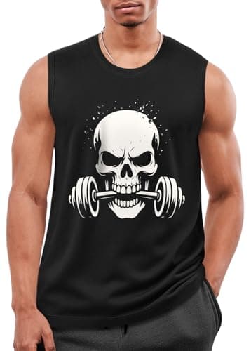 Flafens Tank Tops Men - Sleeveless Shirts for Men Graphic Cotton Mens Tank Tops Summer Tanktop Casual Loose Fit Tanktop Black Mens Sleeveless Tee Shirts for Workout Running Sports, M, Skull