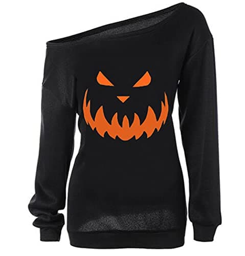 Dutebare Women Halloween Off Shoulder Long Sleeve Sweatshirt 206 Black 2XL