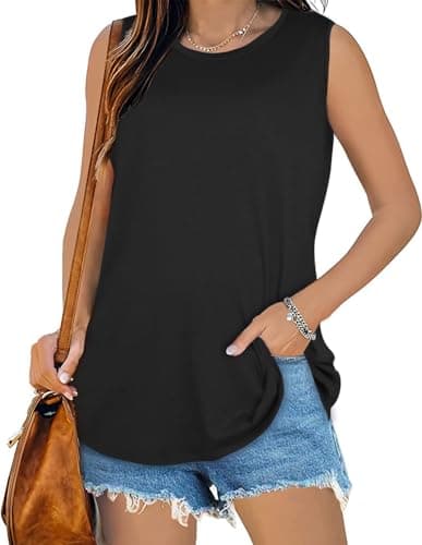 rosemia Womens Tank Tops Summer T Shirts Sleeveless Casual Loose Tunic Blouses(Solid Black, 5XL1)