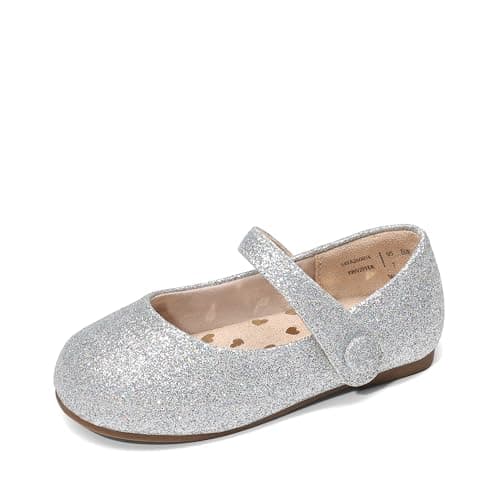 DREAM PAIRS Toddler Little Girls Mary Jane Dress Shoes Wedding Ballet Flats Round Toe Flower Girl Shoes,Size 7 Toddler,Silver,SKFA26001K