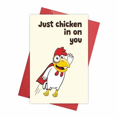 REENYOUNG Funny Thinking of You Card for Him Her, Just Chicken in on You