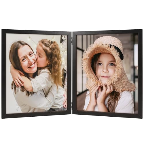 ORIVAN 8x10 Double Picture Frames Hinged Folding Photo Frames Vertical Stand Frames (Black)