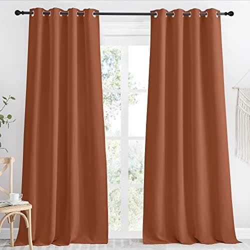 NICETOWN Blackout Curtain 118 inch Long, W55 x L118, 1 Panel, Burnt Orange, Thermal Insulated Window Treatment with Grommet Room Darkening Thermal Insulated Panel for Bedroom/Living Room