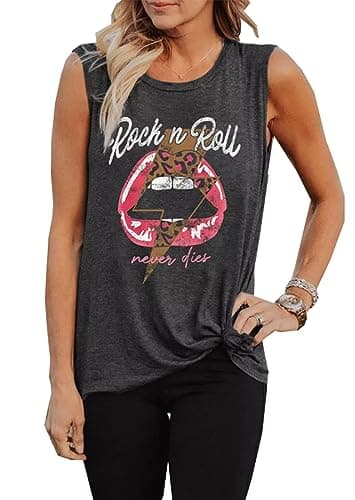Vintage Style Rock and Roll Tank Tops Women Country Music Shirt Cute Music Band Shirt(Printing10.XL)