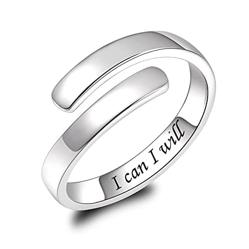 925 Sterling Silver Inspirational Jewelry Rings Adjustable Ring Personality Encouragement Gift for Teens Women (I can I will)