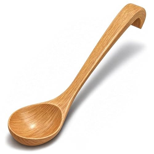 Wooden Soup Ladle – 10.8x2.8" Deep Wood Spoon with Long Handle, Hook-End Design & Lacquer Finish for Comfortable Grip, Easy Cleaning & Storage – Perfect for Soups, Sauces & Stews