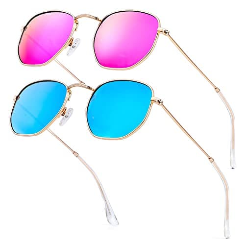 KALIYADI Sunglasses for Women and Men, Polarized Square UV Protection, Trendy Metal Frame Hexagon Sunglasses