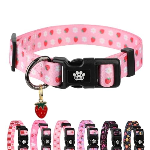 TENICER Pink Strawberry Dog Collar, Cute Pet Collars for Puppy Small Medium Large Boy Girl Dogs-L