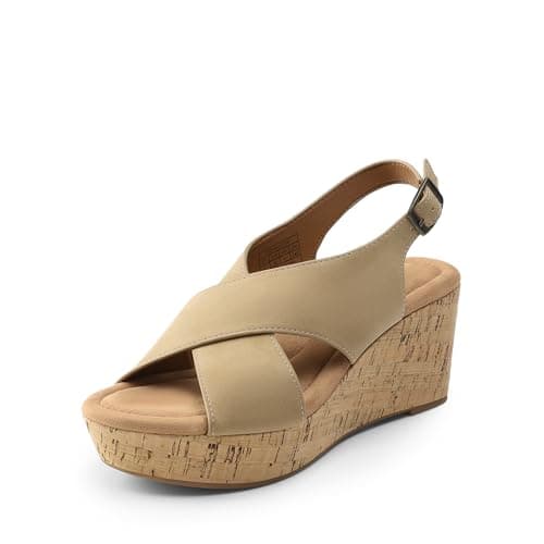 DREAM PAIRS Women's Comfortable Ankle Strap Platform Wedge Sandals for Women Casual Dressy Summer,Size 9.5,Khaki,DWUMWS2526
