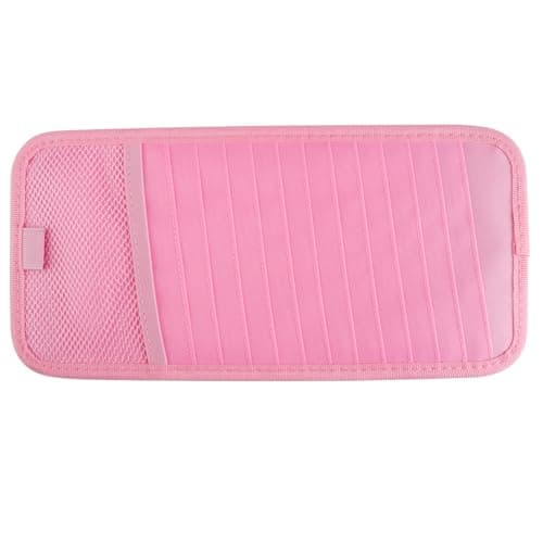 Nextpal Sun Visor CD Holder, 12-Capacity Car Visor Organizer with DVD Sleeves and Mesh Pocket, Universal Visor Storage for Vehicle CD Case and Pen Holder Ergonomic Design (Pink 1 Pcs)