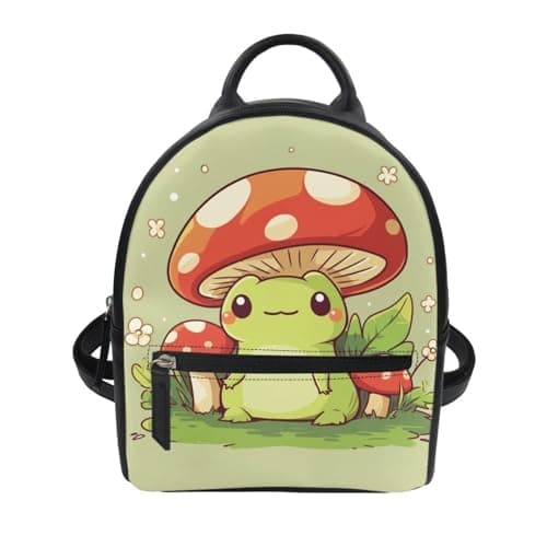Showudesigns Cute Mushroom Frog Backpack for Teen Girls Purse Gifts Mini Pu Leather Backpacks Ladies Small Shoulder Bag Casual Tote Bags Handbag Daypack Green