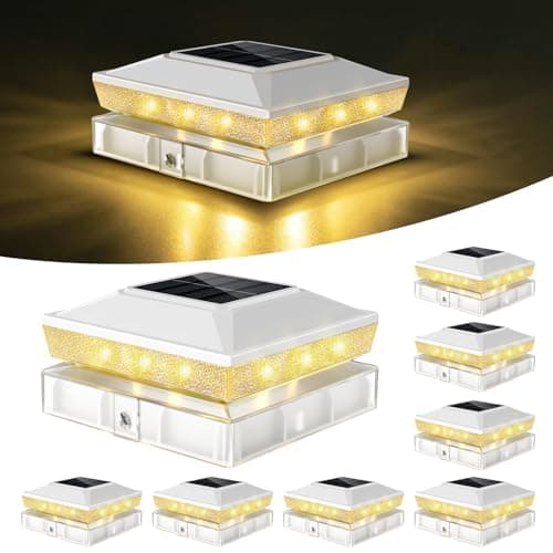 vighep 8Pack Solar Post Cap Lights, Fits 4x4 & 3.5x3.5 Vinyl & Wood Posts, 2 Lighting Modes (Warm/Cool White), Dusk to Dawn, Waterproof LED Outdoor Fence & Deck Lights, White