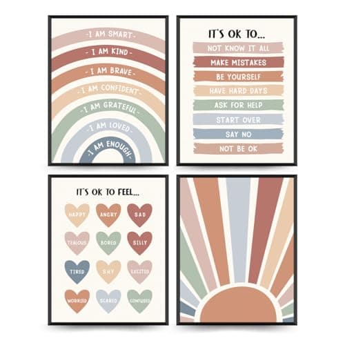 PLKMN Boho Rainbow Wall Art, Positive Affirmations Prints